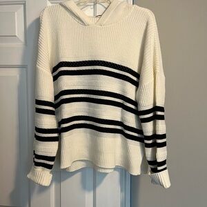 Striped Black and White Women's Sweater with hood